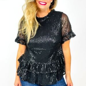 ANDREE NWT Sequin Baby Doll Top Med